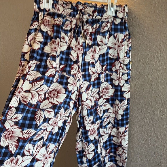Anthropologie Scotch & Soda pull on Wide-Leg floral blue plaid Pants/ size S - Picture 4 of 12